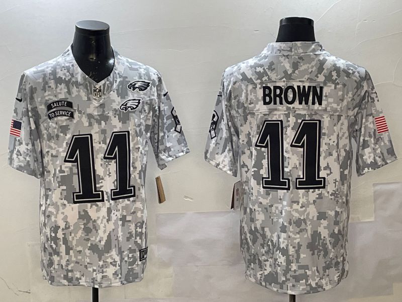 Men Philadelphia Eagles #11 Brown Camo Nike 2025 Salute to Service Limited NFL Jersey style 2